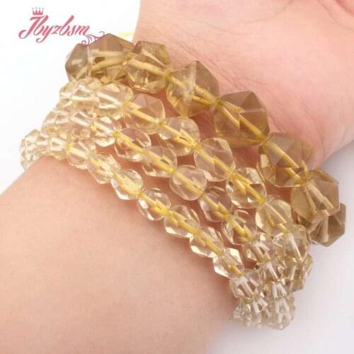 8,10,12,14mm Natural Faceted Lemon Crystal Quartzs Beads Natural Stone Beads For DIY Necklace Bracelat Jewelry Making Str 15"