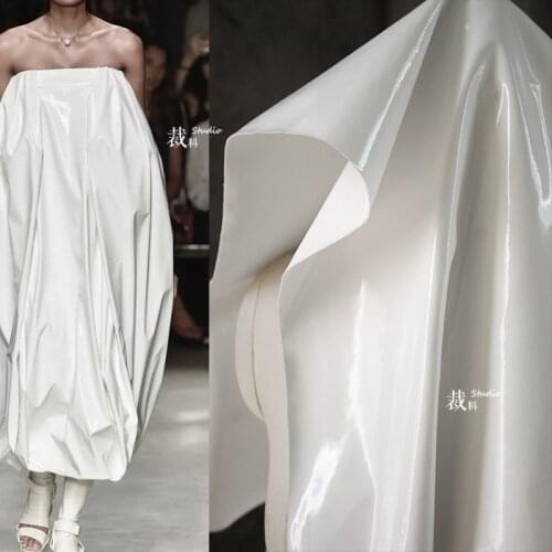 White Patent Leather PU Paint Glossy Waterproof Designer Fabric High-Grade Hard Profile Fashion Coat Background Fabric