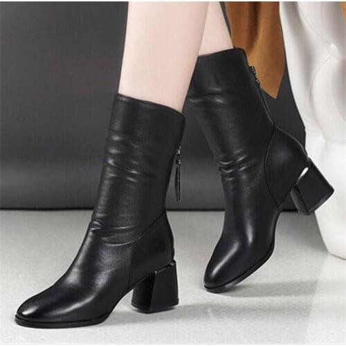 Black Ankle Boots Heels New Comfortable Shoes Womens High Heels Boots for Women Zip Leather Zapato Vintage Mujer Highheels Boots