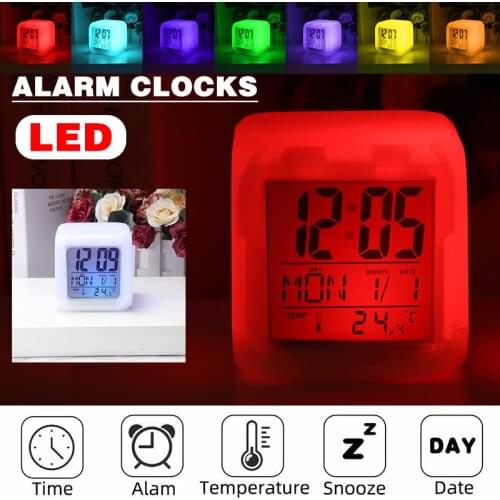 New Arrival Alarm Clock With Backlight High Quality LED 7 Colour Change Digital Glowing Night Light for Kids Bedroom