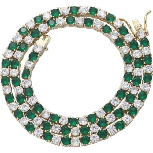 Bling Bling 4mm Green zircon Brass Tennis Chain Mirco Pave Prong Setting Necklace Hip hop Jewelry Gift BC123