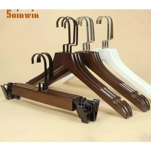 Sainwin 10pcs/lot wooden coat hanger adultsolid wood hangers for clothes vintage children pants clip (30pcs can LOGO)