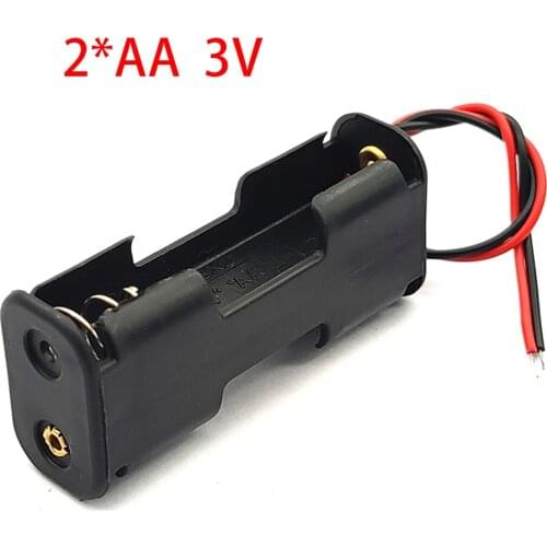 2AA 3V Battery Storage Holder 2 x 1.5V AA Battery Case Box Battery Clip Slot Double Layer Back To Back With Cable