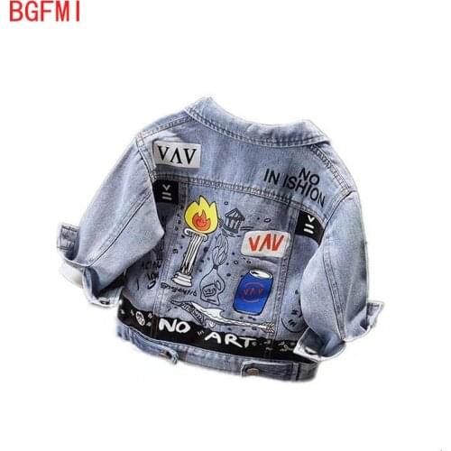 Girls Long Sleeve Cartoon Print Outerwear Boys Girls Denim Jacket Children Embroidered Wing Coats Boys Fashion Hooded Denim Tops