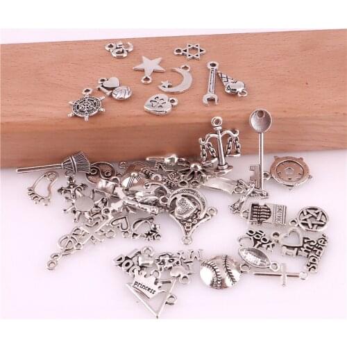 50pcs/lot Mixed European Bracelets Charms Pendants Antique Silver Color Charms Fit Handmade DIY Fashion Jewelry Making Findings