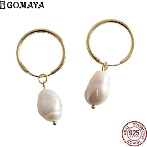 GOMAYA 925 Sterling Silver Baroque Freshwater Pearl Earrings For Women Simple Irregular Drop Earring Fine Jewelry Wedding Gift