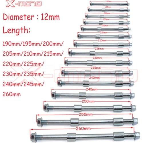 Dirt Pit Bike Wheel Axle M12 190mm-260mm For Drum Brake Wheels Rims Hub 10inch 12" 14 16 17 18 19 inch Bolts