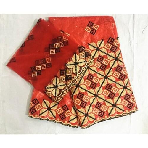 Red african bazin riche lace fabric cotton embroidered bazin riche fabric 2018 hot sale guinea brocade fabric 5+2yard/lot