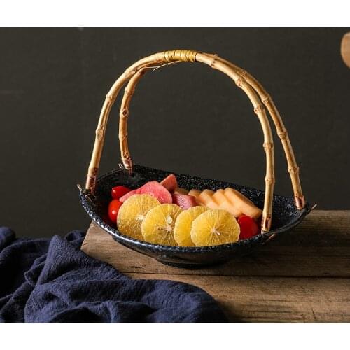 Creative Ceramic Plate Tableware Sushi Shop Hotel Set Plate Bamboo Handle Hanging Plate Red Food Plates Cute Ceramic Plate