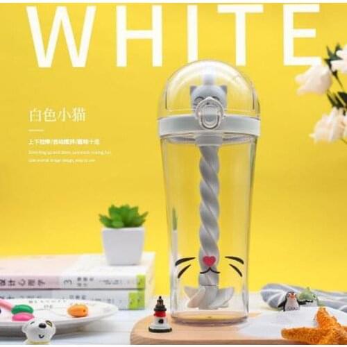 Cute Duck Water Cups with Spiral Straw Lid Travel Portable Cartoon Animals Mugs Plastic Stirring Heat Resistant Shaker Bottles