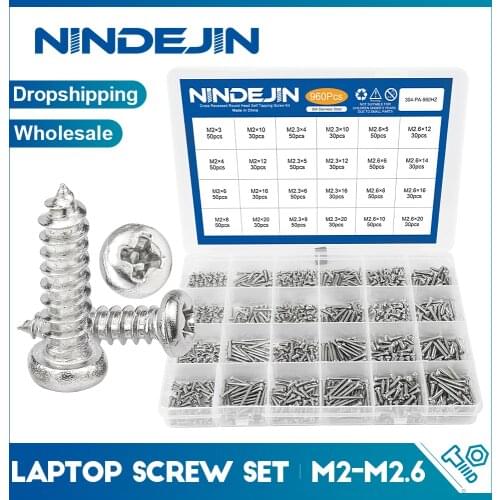 960pcs Mini Screw Round Pan Head M2 M2.3 M2.6 Micro Screw Stainless Steel Tapping Small Screw Kit Computer Laptop Accessories