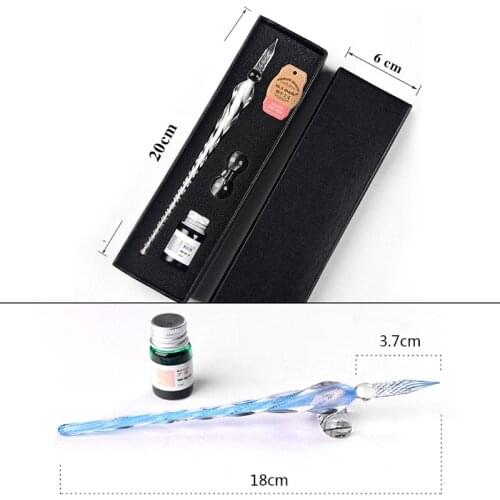 W3JD Crystal Glass Dip Pen Set Non-carbon Ink Fountain Signature Pen Writing Tools