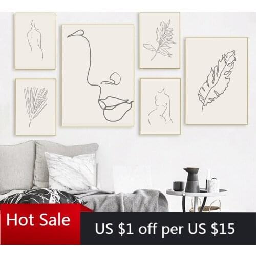 Neutral Fine Line Print Abstract Line Drawing Scandinavian Art Canvas Painting Posters Minimal Art Pictures Home Wall Decor Room