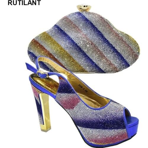 New Fashion Nigerian Women Shoes and Bag Set Shoe and Bag Set for Party In Women Elegant Crystal Shoes Party Shoes and Bag Sets