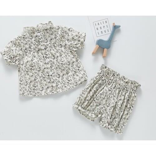 Summer New Baby Girls Floral Coton Clothes Children Girl Short Sleeve Tops And Shorts 2 Pieces Clothing Set Kids T Shirt 0-3T