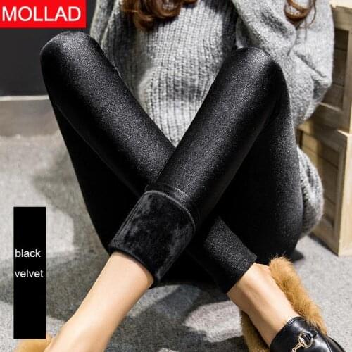 MOLLAD Autumn And Winter Black Thickening Plus Velvet Legging Slim Pants Large Size Womens Clothing