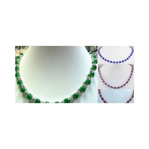 FREE SHIPPING 4 color-fancy heart love green/purple/blue /opal necklace 45cm can choose