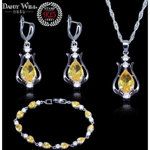 Russian simple LOVE Style for your best love women Sparking yellow Cubic zircon white crystal jewelry Bracelets sets