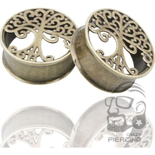 Tree Of Life Ear Plugs Antique Gold Double Flares Tunnels Plug Earrings Ear Expander Gauges Double Flare Unisex Fashion Body Pie
