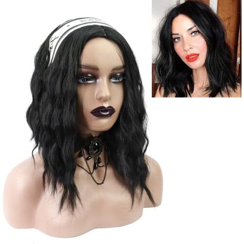 Synthetic Short Wigs Natural Wave Bob Black Wig Middle Part Natural Hairline for Women Heat Resistant Fiber Culry Wave Hairs