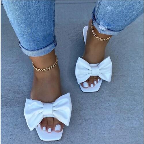 Elegant Bow Women Slippers Casual Beach Shoes Indoor Outdoor Flat Ladies Non Slip Shoes Women Open Toe Soft Bottom Slides