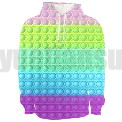 3D Printed Anime Sweatshirt POP It Hoodie Tops Rainbow POP Fidget Hoodies Men Clothing Pullover Oversized Streetwear Teenagers