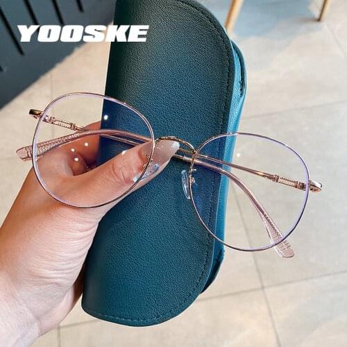 YOOSKE New Rose Gold Glasses Frames Women Myopia Eyeglasses Men Metal Decoration Fake Eyeglass Vintage Optical Frame