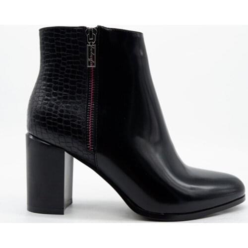 Women fashion black leather litchi grain leather purple zippers temperament bottom thick waterproof thick short boots round head