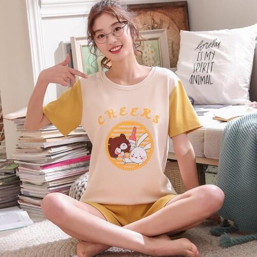 2Pcs Shorts + Sleep Tops Cotton Pajama Sets Sleepwear Womens pants pijama Korean clothing lingerie mujer tailleur femme Freeshi