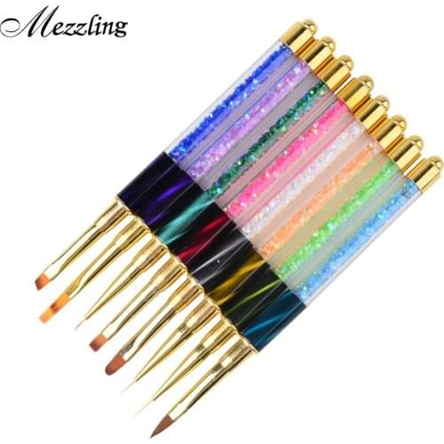 1 PCS Cat Eye Rhinestones Acrylic Handle Design Nail Art Brush Pen Drawing Line Painting Gradient UV Gel Polish Manicure Tool