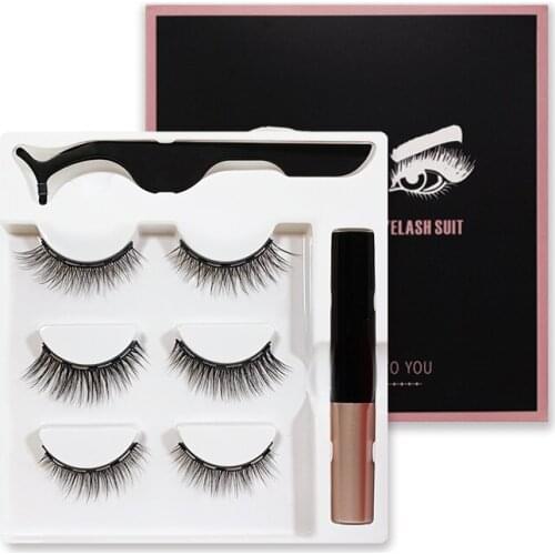 3 Pairs/set Magnetic Eyelashes 3D Self-adhesive False Mink Eyelash Set Waterproof Magnetic Eyeliner&Tweezer Set magneticas