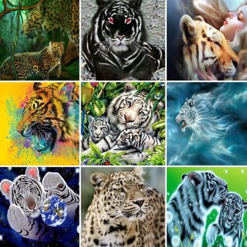 40/50/60 Full Square Diamond Painting Tiger Leopard 5D DIY Animal Embroidery Cross Stitch Kit Gift Wall Stickers Home Decoration
