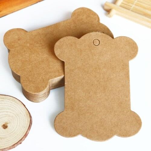 50pcs DIY Bone Shape Bobbine Spool Craft Paper Card Blank Kraft Gift Tags Vintage Thick Cardboard Labels Sewing Garment Tag