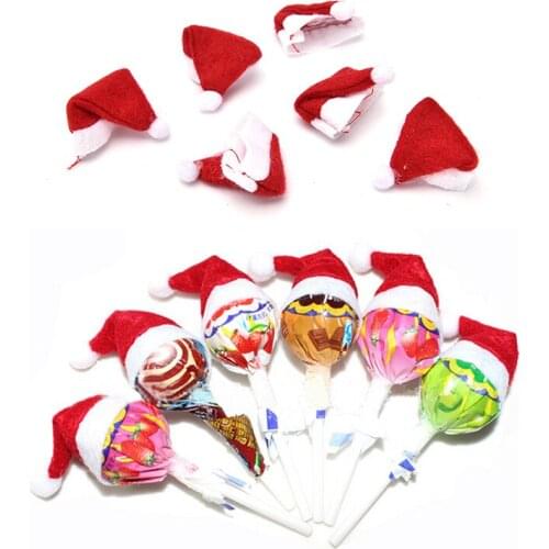 6Pcs Hot Sale Mini Santa Claus Hat Christmas Xmas Holiday Lollipop Top Topper Cover Festival Decor+1pc Christmas tree Wholesale