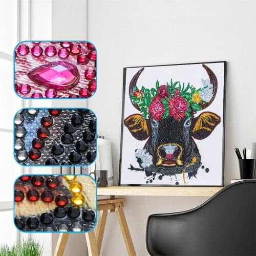 5D DIY Special Shaped Cartoon Diamond Painting Animal Diamond Embroidery Paintings Flower Cattle Head Diamond Mosaic Decortion
