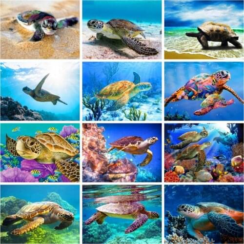 Huacan Diamond Painting Full Drill Sea Turtle Home Decor Diamond Embroidery Mosaic Tortoise Animal Wall Stickers