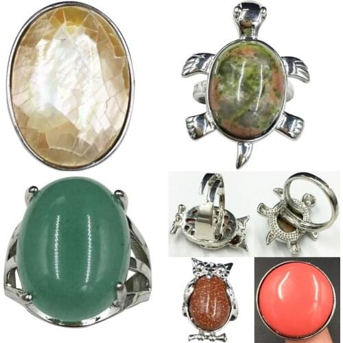Aventurine Mother of pearl Shell Unakite Jaspe Women Men Bead Ring 6.5~12" US Adjust WFH663