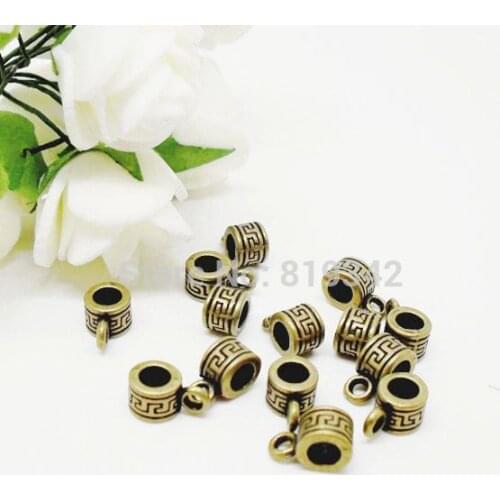 Free Shipping 60pcs/lot 10x5mm Antique Bronze Pattern Bail Beads Jewelry Making Findings J0419