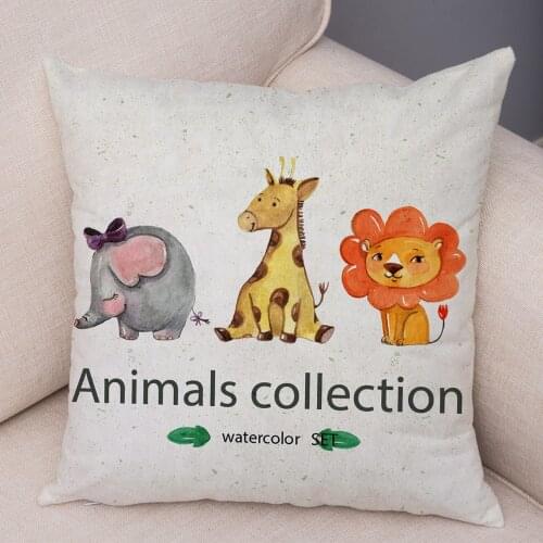 Elephant Family Animal Cushion Cover Decor Cute Cartoon Rabbit Cat Fox Pillow Case for Sofa Car Home Plush Cojines Pillowcase