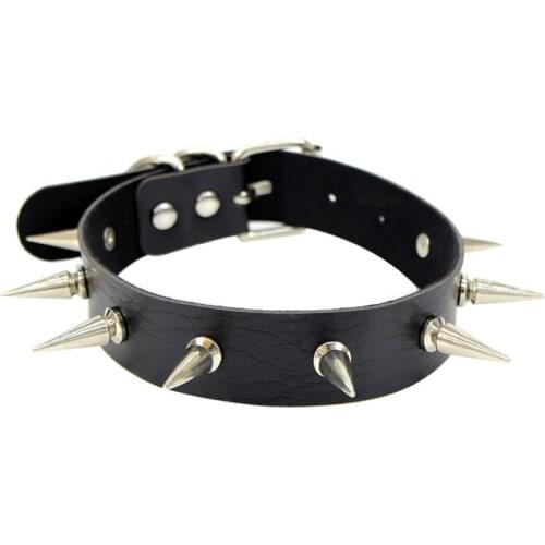Punk Black Spike Choker Necklace For Women Leather Goth Rivet Studded Belt Collar Girls Party Club Chockers Sexy Gothic Jewelry