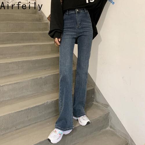 Women Spring Autumn Jeans Irregular Flared Trouser Casual New Korean Female Slim Commute High Waist Jeans Solid Black Long Pants