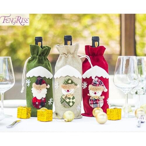 FENGRISE Merry Christmas Decor For Home Santa Claus Wine Bottle Cover 2021 Christmas Ornaments Navidad Xmas Happy New Year 2022
