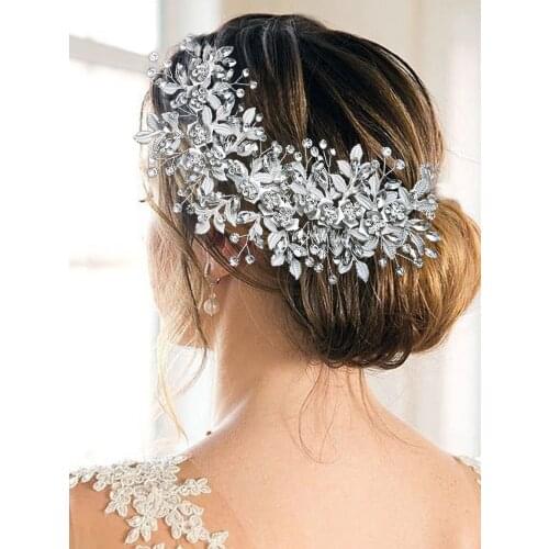 HP349 Bride Hairband with Rhinestone and Alloy Leaf Wedding Bachelorette Party Girl Hair Accessories Woman Luxurious Headwear