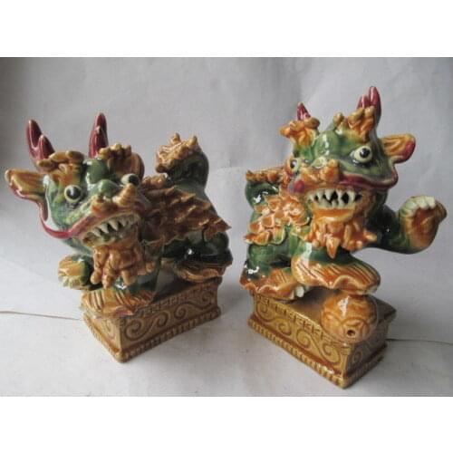 Chinas colorful ceramic kirin feng shui fu dog a pair of lion