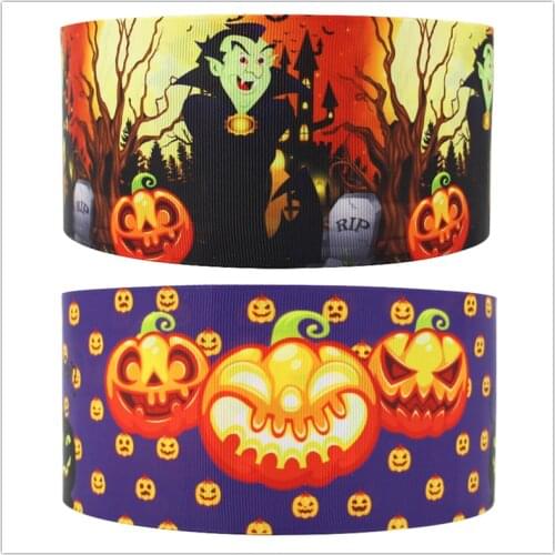 Q&N 16mm 22mm 25mm 38mm 50mm 75mm Pumpkin Halloween printed grosgrain/FOE Ribbons Handmade DIY Headwear Accessories Wedding Gift