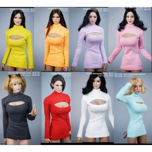 1/6 Scale female womens soldiers clothes sexy Long open chest tight T-shirt 9 color fit 12 inches TBL Ph action figure