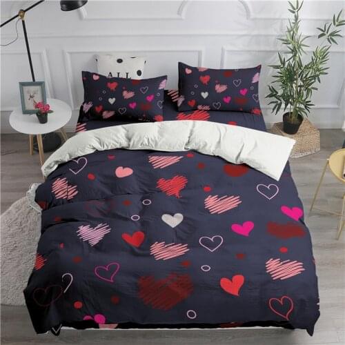 Cute Simple Love Heart 3D Printed Bedding Set Duvet Cover Set Kids Girl Child Bedclothes Single Queen King Size Valentines Day