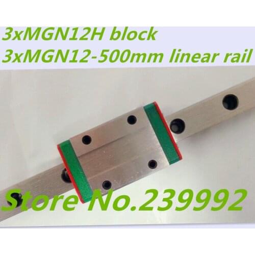 Kossel Mini MGN12 12mm miniature linear rail slide = 3pcs 12mm L-500mm rail+3pcs MGN12H carriage for X Y Z axis 3d printer parts