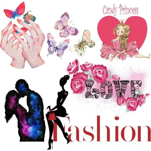 Pulaqi Girl Fashion Heat Transfer Cartoon Butterfly Iron On Transfers T Shirt Thermo Stickers Clothing Patch Applique DIY