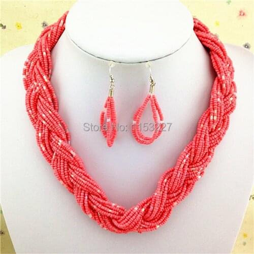 New fashion seed bead weaving necklace patterns african coral beads jewelry set